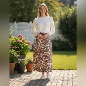 Vintage Midi Women’s Y2K Fairy Brown Tan Paisley Skirt Size M Boho Office